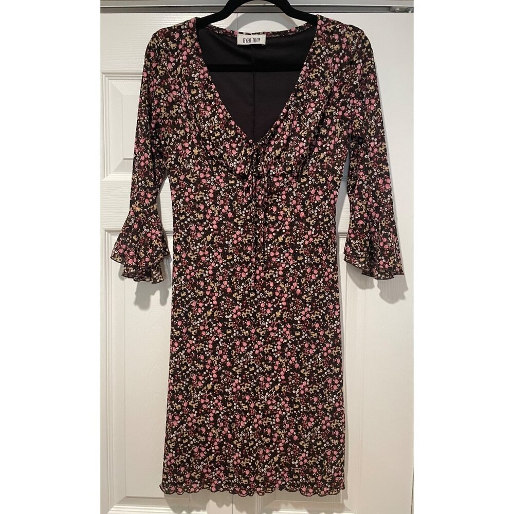 Vtg Y2K Byer Too Womens Chocolate Brown Floral Babydoll Dress Size XS Dark Fairy